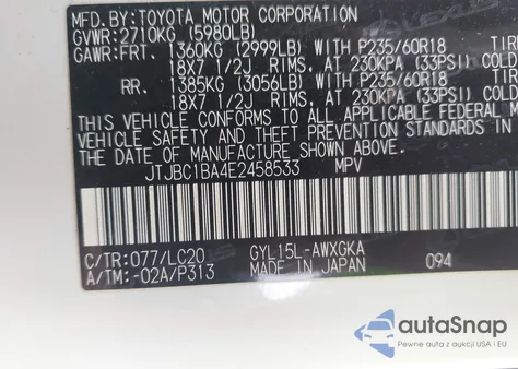 2014 Lexus Rx 450H from USA, damaged, VIN JTJBC1BA4E2458533